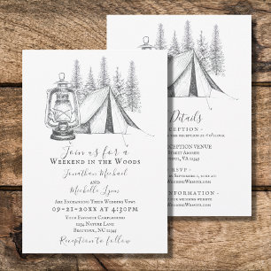 Tent and Lantern Camping Sketch All In One Wedding Invitation