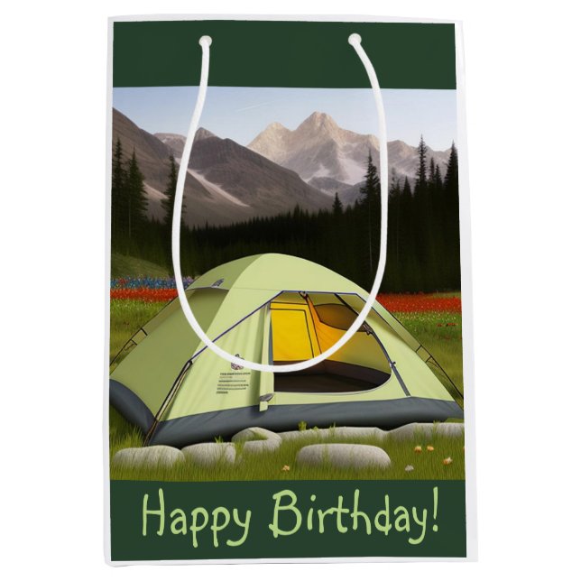 Tent Camping Birthday Medium Gift Bag (Front)
