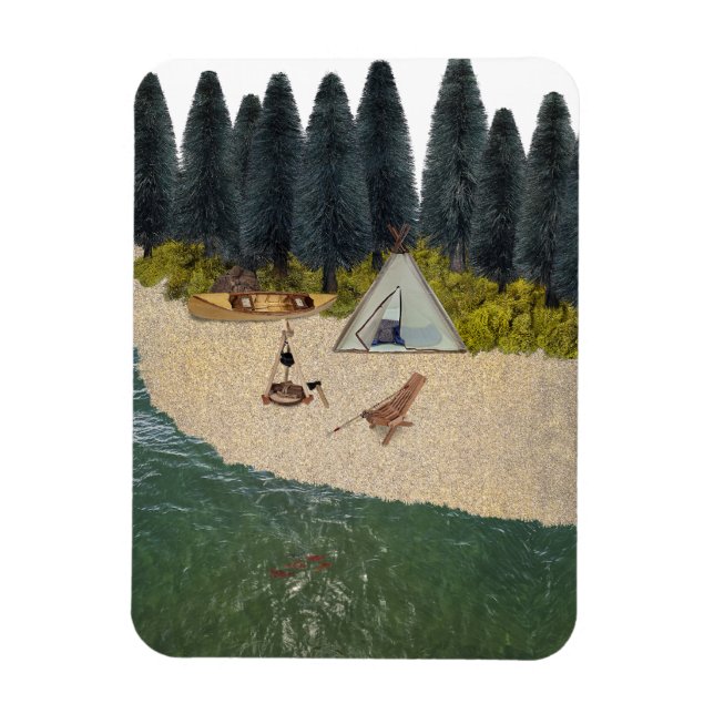 Tent Camping by the River Magnet (Vertical)
