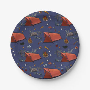 Tent Camping Pattern Print Paper Plate