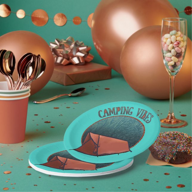 Tent Camping Vibes  Paper Plate (Multi)