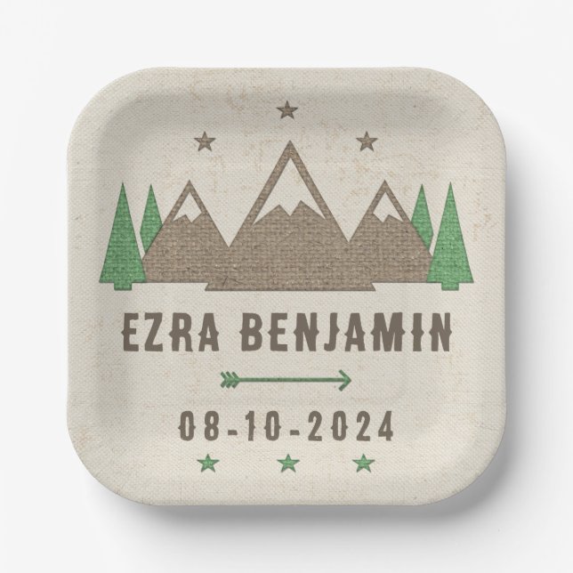 Tent Canvas Camping Bar Mitzvah Personalised Paper Plate (Front)