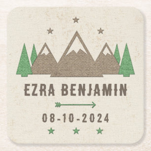 Tent Canvas Camping Bar Mitzvah Personalised Square Paper Coaster