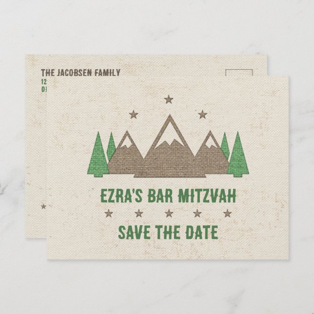 Tent Canvas Camping Bar Mitzvah Save the Date Postcard (Front/Back)