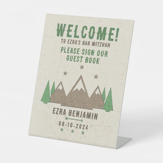 Tent Canvas Camping Bar Mitzvah Welcome Pedestal Sign (Front)