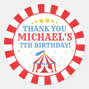 Tent Circus Carnival Birthday Round Label Sticker