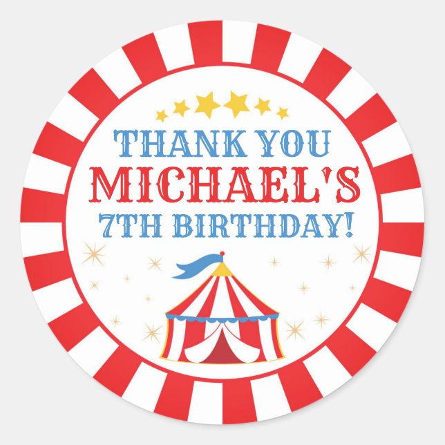 Tent Circus Carnival Birthday Round Label Sticker (Front)
