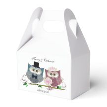 Tent Favour Box with Cute Wedding Owls Art