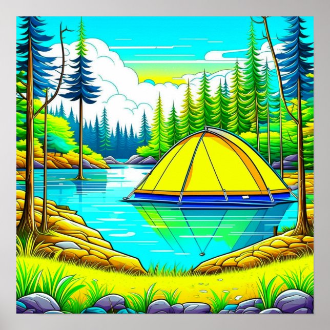 Tent Floating on the Lake Camping  Themed Poster (Front)