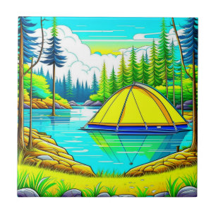 Tent Floating on the Lake Camping Themed Tile