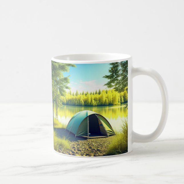 Tent in a Beautiful Forest by a Lake Coffee Mug (Right)