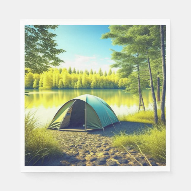 Tent in a Beautiful Forest by a Lake Napkin (Front)