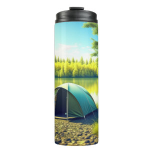 Tent in a Beautiful Forest by a Lake Thermal Tumbler