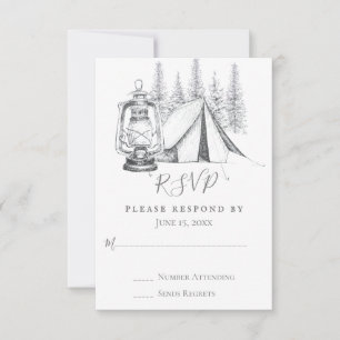 Tent, Lantern and Woodland Sketch Camping Wedding  RSVP Card