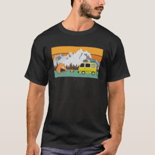 Tent Motorhome Mountains Campfire Camping T-Shirt