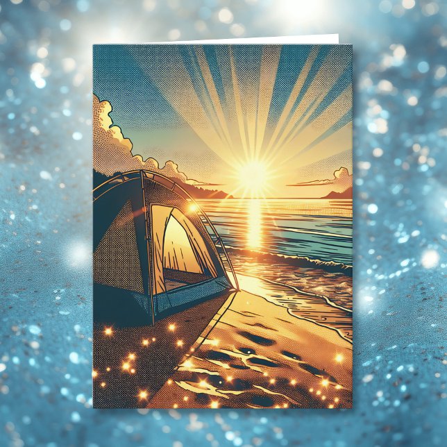 Tent on a Beach Camping Themed Birthday Card (Creator Uploaded)