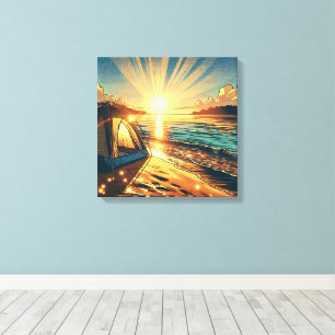 Tent on a Beach Camping Themed Canvas Print