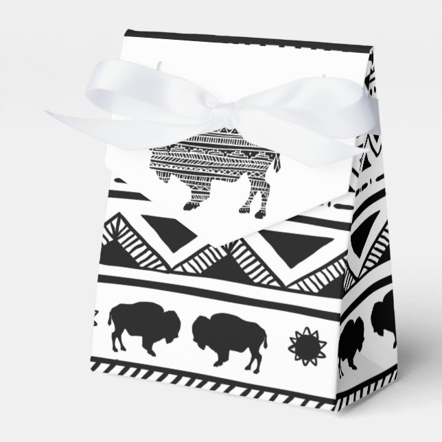 Tent Paper Favour Box Boho Buffalo Tribal Pattern  (Front Side)