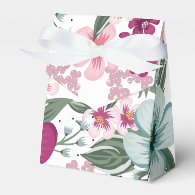 Tent Paper Favour Box Tropical Flowers on White (Front Side)