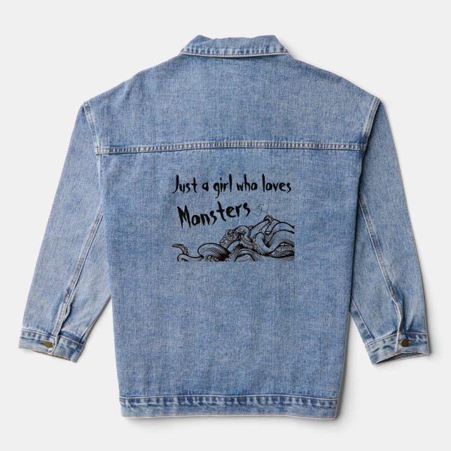 Tentacle Monster Book Tok Customise Text or Name Denim Jacket (Back)