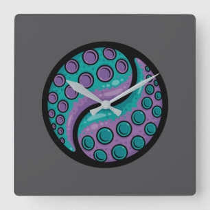 Tentacle Yin Yang Square Wall Clock