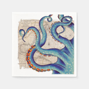 Tentacles dark blue Map Vintage Napkin
