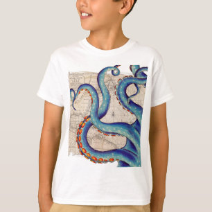 Tentacles dark blue Map Vintage T-Shirt