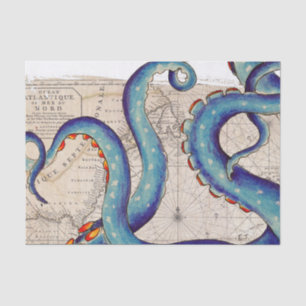 Tentacles dark blue Map Vintage Tissue Paper