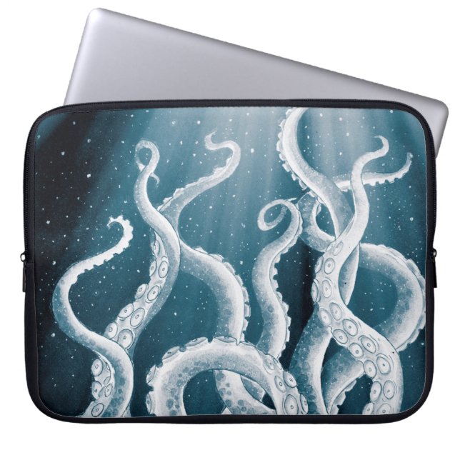 Tentacles Galaxy Blue Moon Rays Laptop Sleeve (Front)