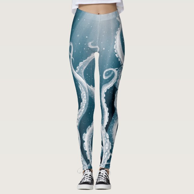 Tentacles Galaxy Blue Moon Rays Leggings (Front)