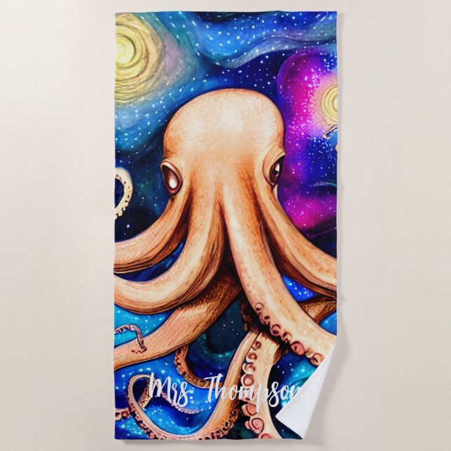 Tentacles Octopus with Personalised Name Beach Towel (Front)