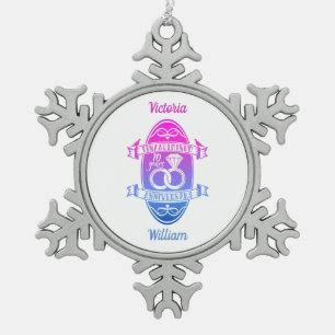 Tenth 10th wedding anniversary TIN ALUMINUM Snowflake Pewter Christmas Ornament