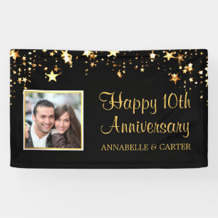 Tenth Anniversary Modern Black Gold Stars Photo Banner