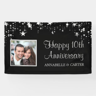 Tenth Anniversary Modern Silver Stars Photo Black Banner