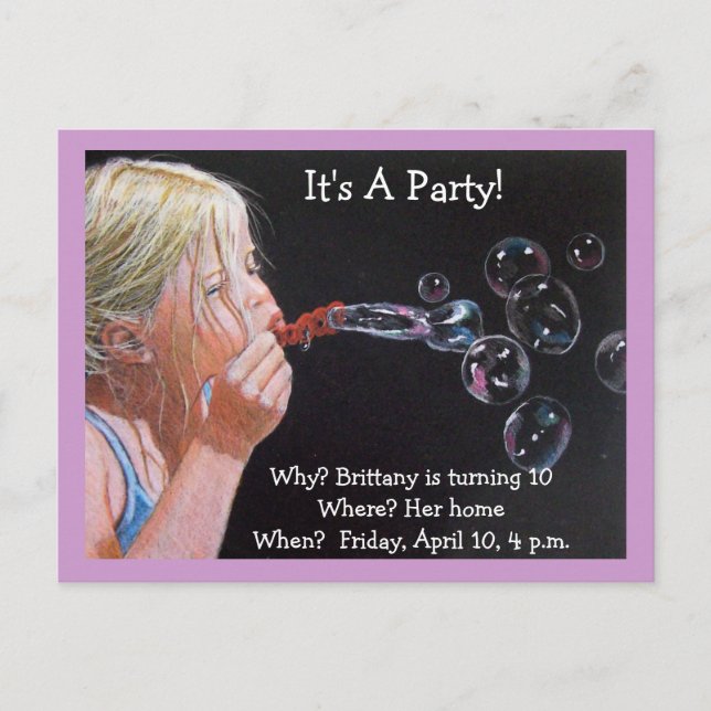 TENTH BIRTHDAY INVITATION BUBBLES POSTCARD (Front)