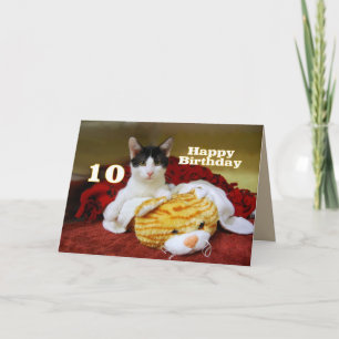 Tenth Birthday Kitten with Toy Tiger Card
