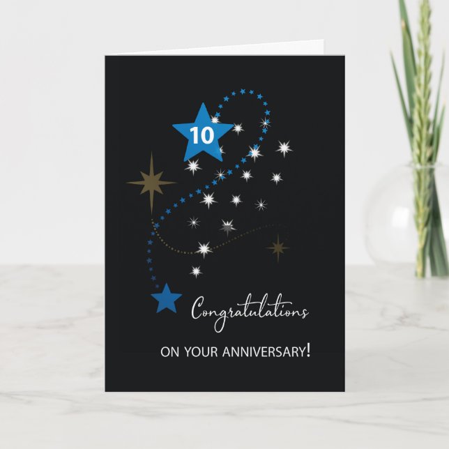 Tenth Employee Anniversary Congratulations Stars Card (Front)