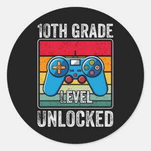 Tenth Grade Level Unlocked Video Game Student Gift Classic Round Sticker