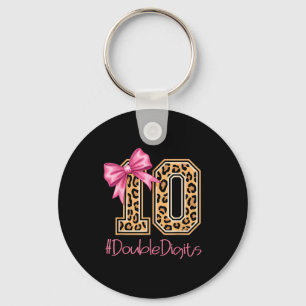Tenth Years Old Girl Birthday Bow Coquette Leopard Key Ring