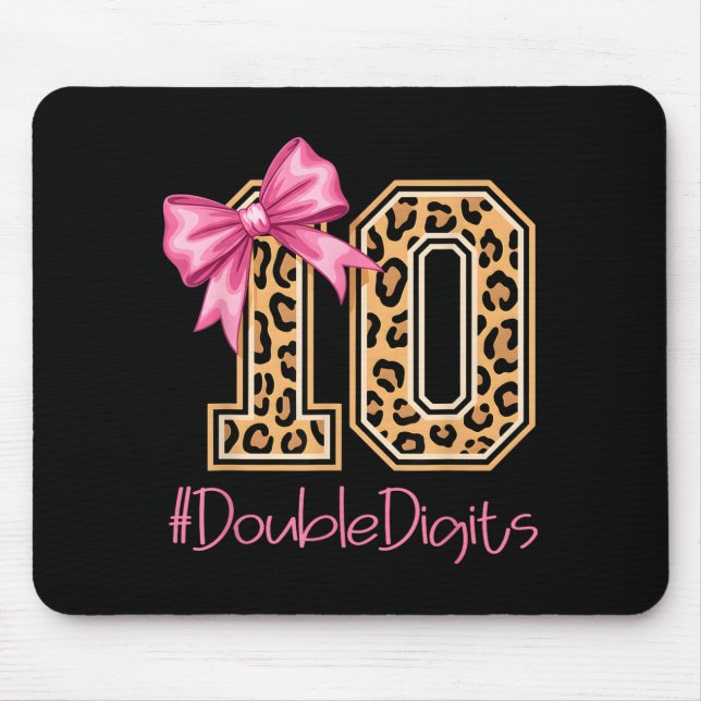 Tenth Years Old Girl Birthday Bow Coquette Leopard Mouse Mat (Front)