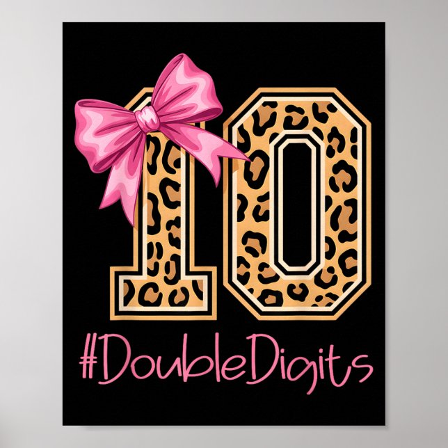 Tenth Years Old Girl Birthday Bow Coquette Leopard Poster (Front)