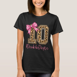 Tenth Years Old Girl Birthday Bow Coquette Leopard T-Shirt