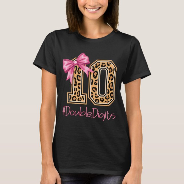 Tenth Years Old Girl Birthday Bow Coquette Leopard T-Shirt (Front)