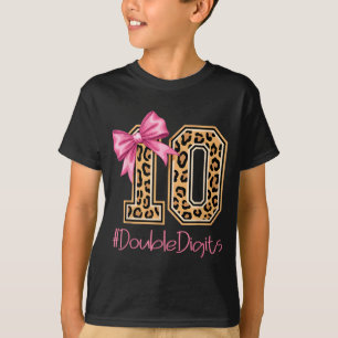 Tenth Years Old Girl Birthday Bow Coquette Leopard T-Shirt