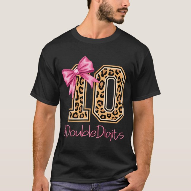 Tenth Years Old Girl Birthday Bow Coquette Leopard T-Shirt (Front)