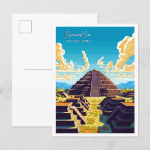 Teotihuacan Mexico vintage travel illustration Postcard