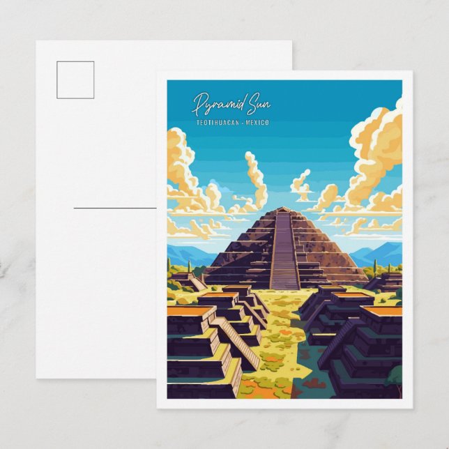 Teotihuacan Mexico vintage travel illustration Postcard (Front/Back)