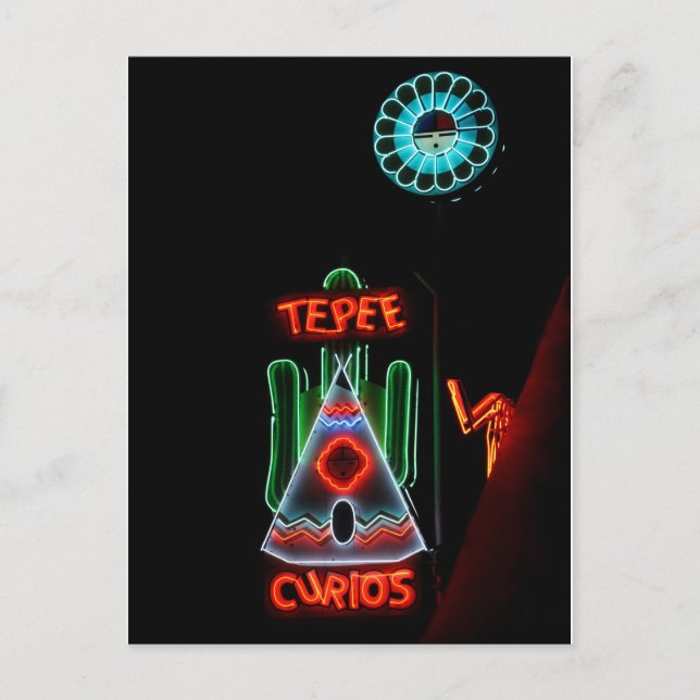 Tepee Curios Neon Sign, Tucumcari, N.M. Postcard (Front)