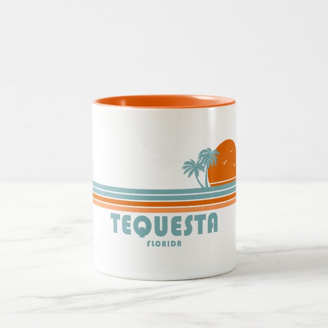 Tequesta Florida Sun Palm Trees Two-Tone Coffee Mug (Center)
