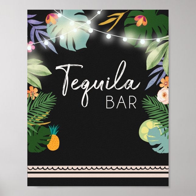 Tequila Bar Luau Tropical Birthday Shower Sign (Front)